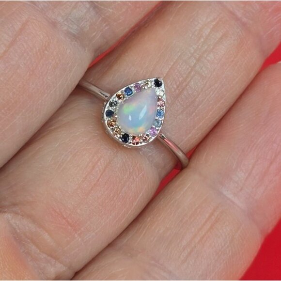 925 Sterling Silver Jewelry Set with Natural White Opal & Multicolor Sapphire - Picture 7 of 12